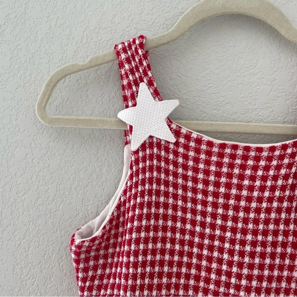 Vintage girls patriotic dress Red and White Checkered Gingham Sundress size 10